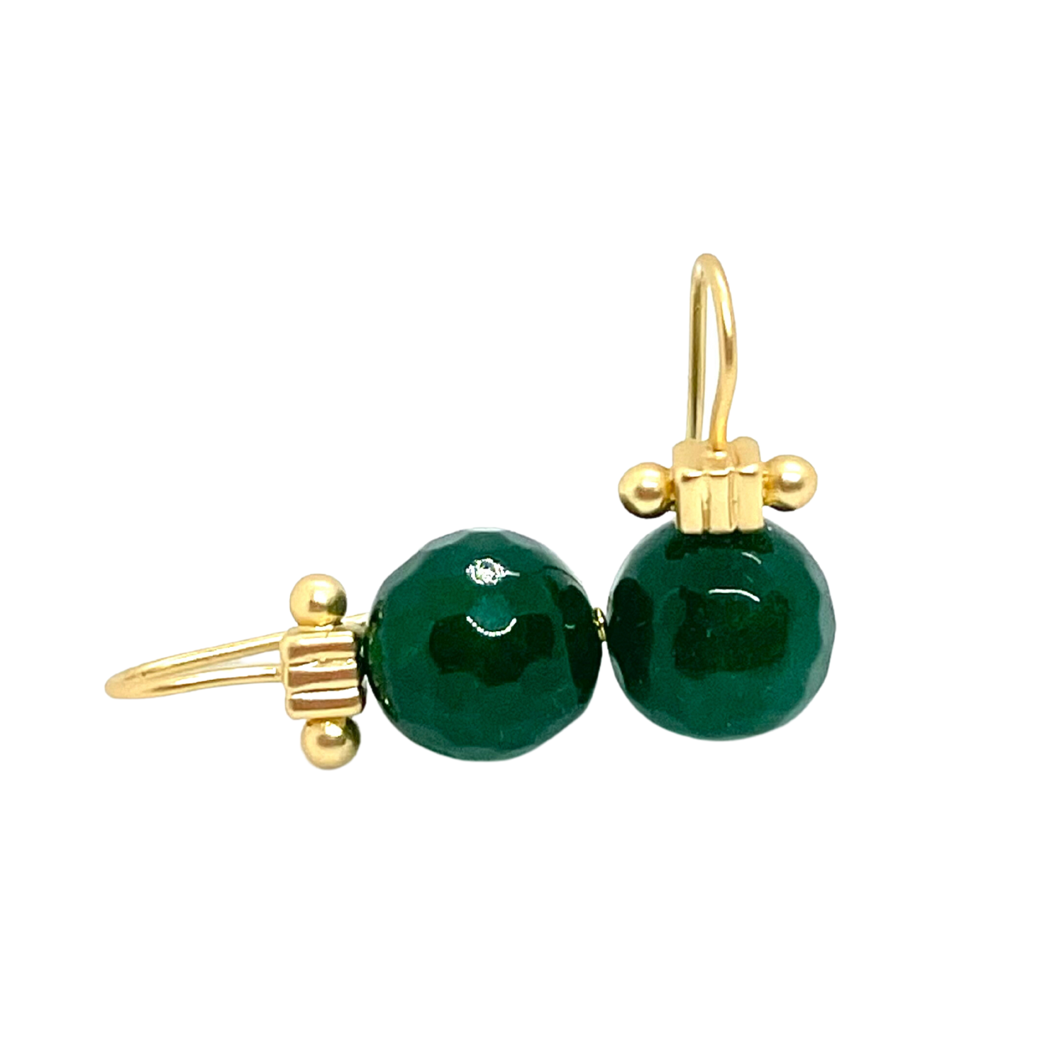 Green Jade Matte Gold Column Top Earrings